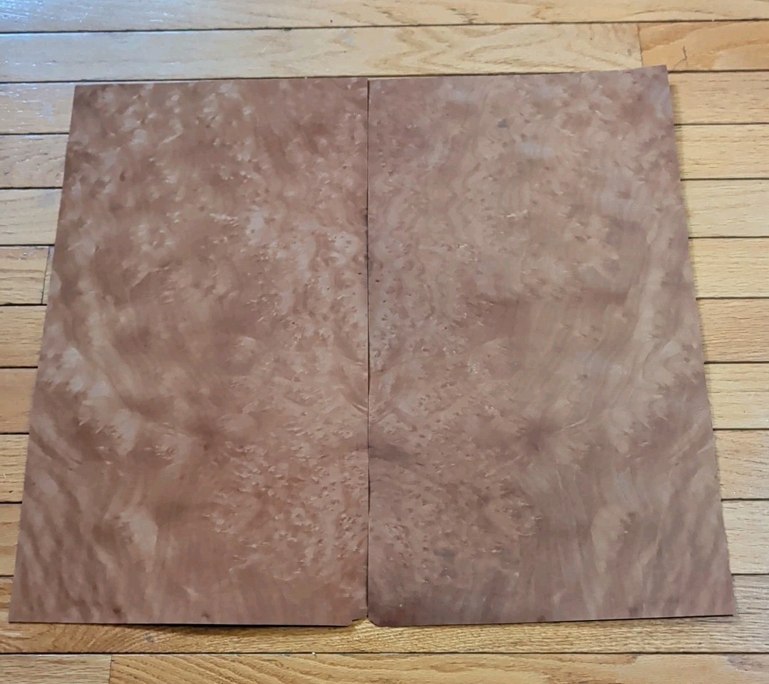 Madrone burl veneer 10 1/2" x 19 1/4" each,  2 pieces wood 1/42" raw