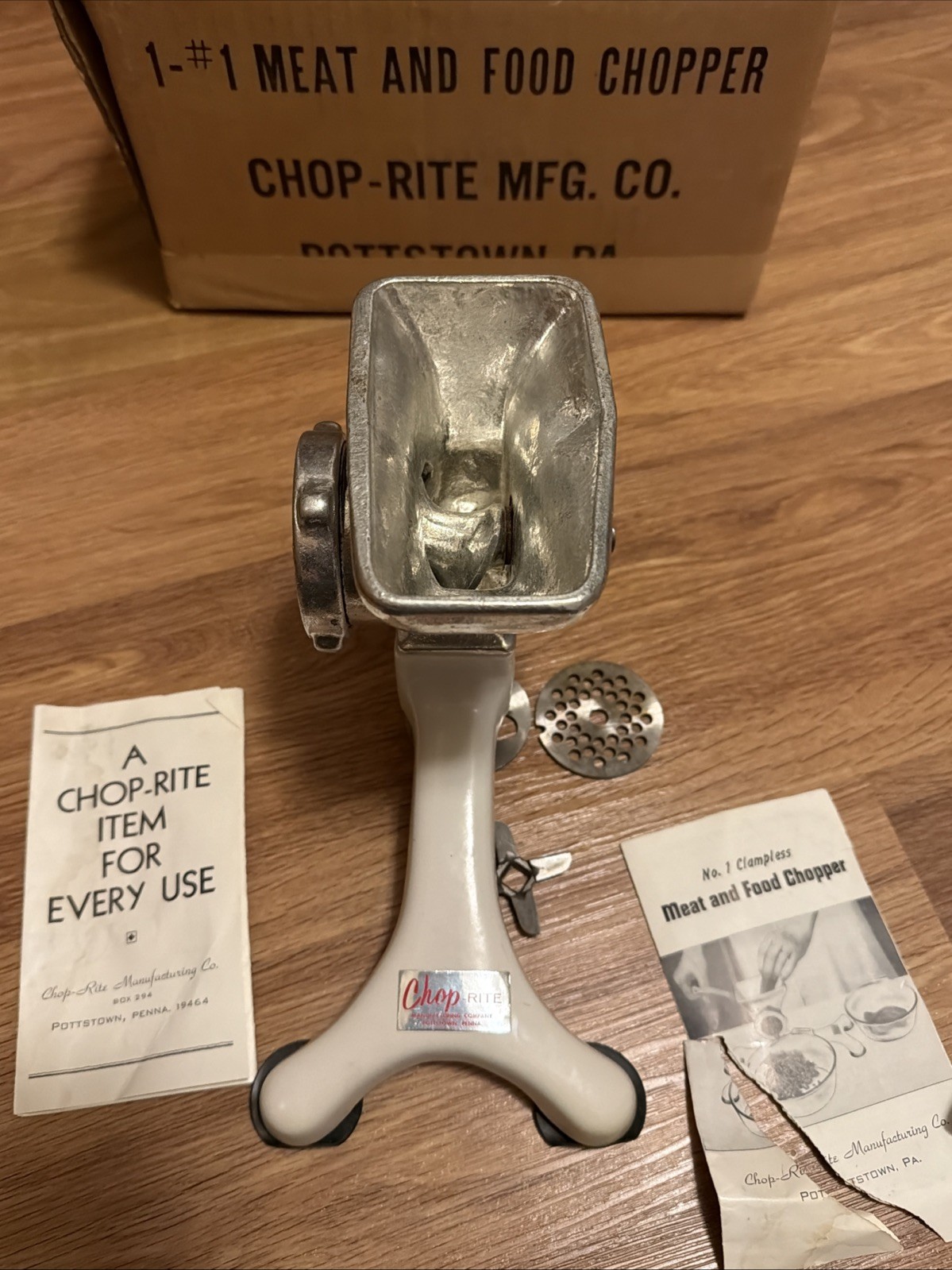 Chop-Rite MFG #1 Meat & Food Chopper Clampless Counter Top Tool In Box USA Made