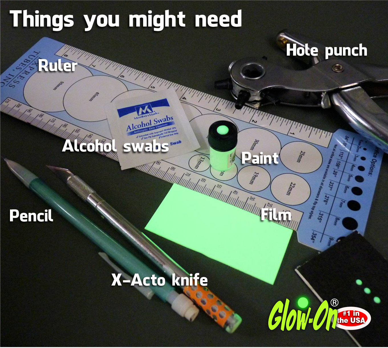 Glow-On Glow Night Sights Kit, Paint & Film 2.3ml paint +7 x 3.3cm Glow Film