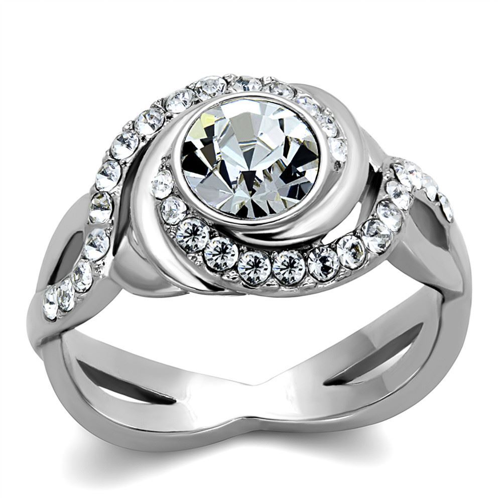 2.18 Ct Round Cut Crystal Stainless Steel Engagement Ring Women's Size 5-10