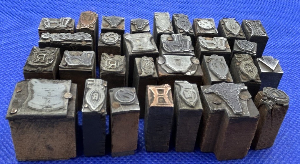 Antique Figural Pharmacy Stamping Dies Pharmacist Log Stamps - LOT OF 30