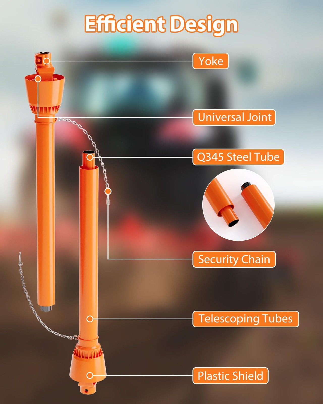1-3/8" PTO Drive Shaft 6 Spline End Round End Shaft for Series 4 Tractor 39"-55"