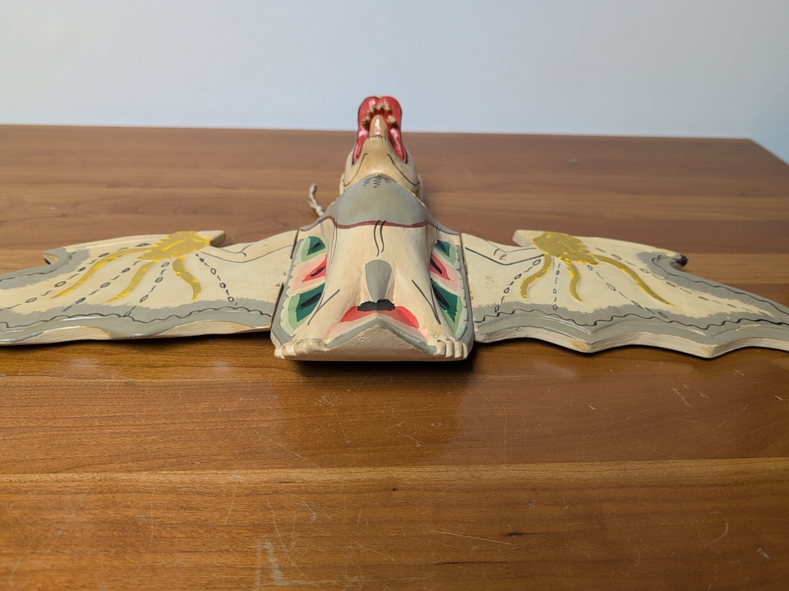 Vintage Flying Bat Mobile Balinese Spirit Chaser Hand Carved Wood Folk Art 18"