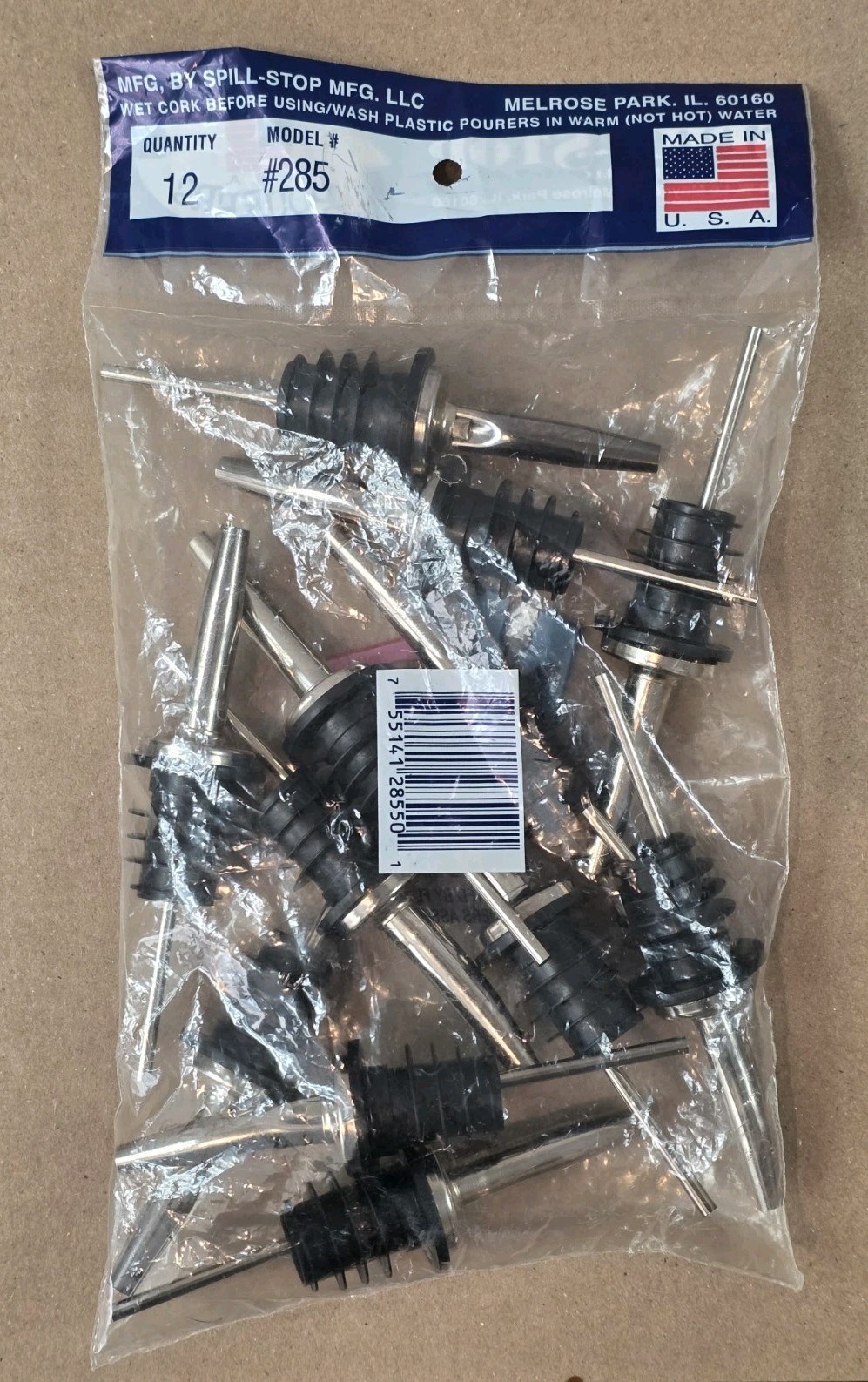 Spill-Stop 285-50 Medium Flow Tapered Liquor Pourer, Chrome - 12 Pack