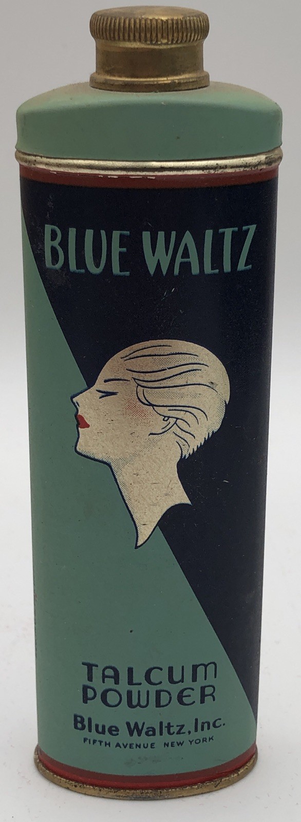 Vintage Art Deco Blue Waltz Talcum Powder Makeup Tin Can