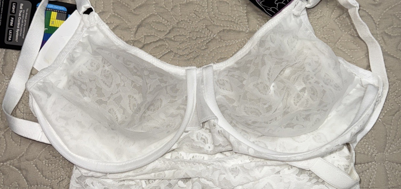 NWT Womens White Lace Bali Body Briefer One Piece Bra Bodysuit Size 38DD
