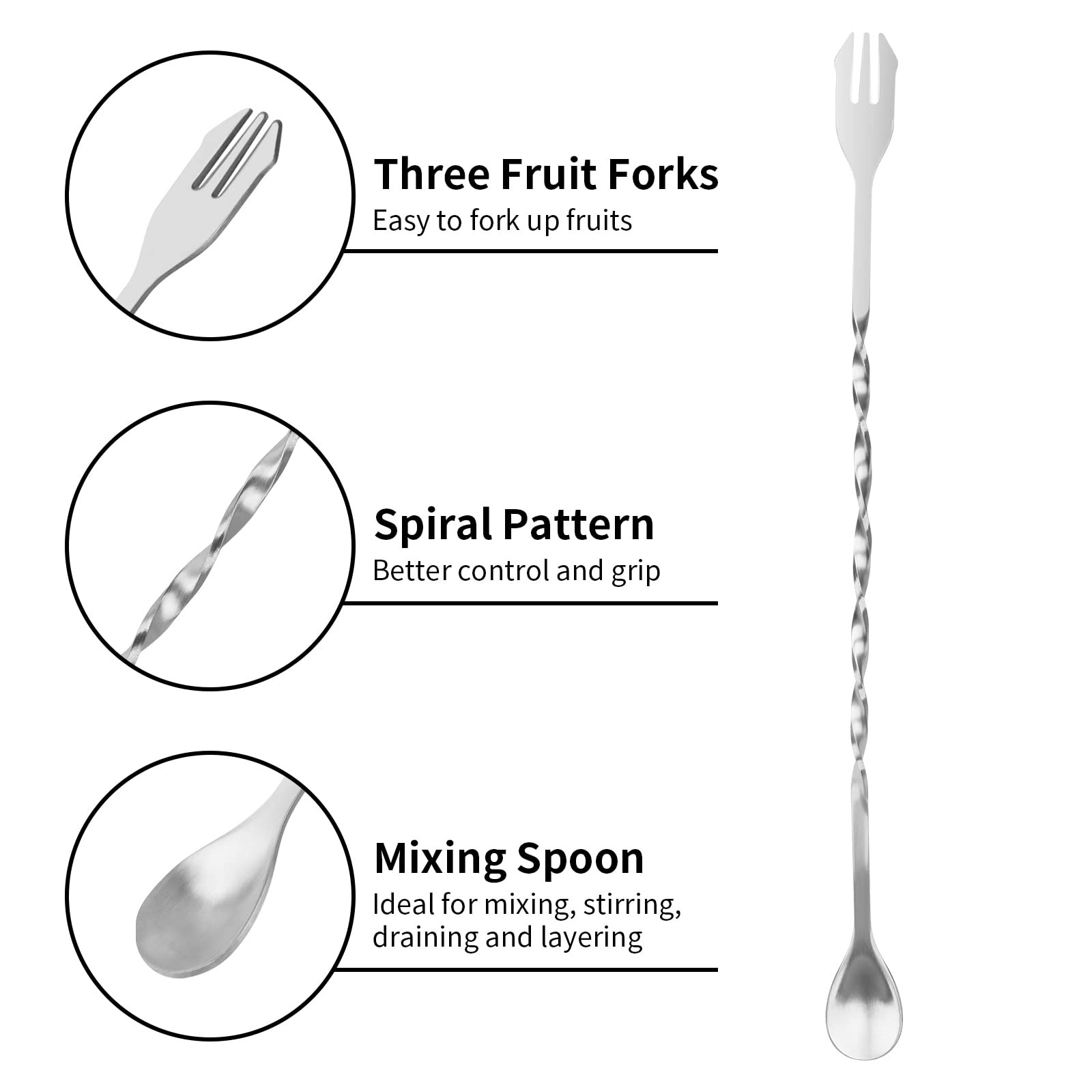 Muddler for Cocktails Bar Spoon - Vaincre 2PCS 9" and 10” Silver