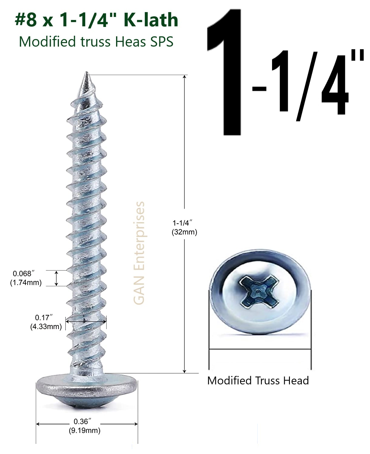 Modified Truss Head Phillips Self piercing sharp point screws #8 x 1/2"- 3" Zinc