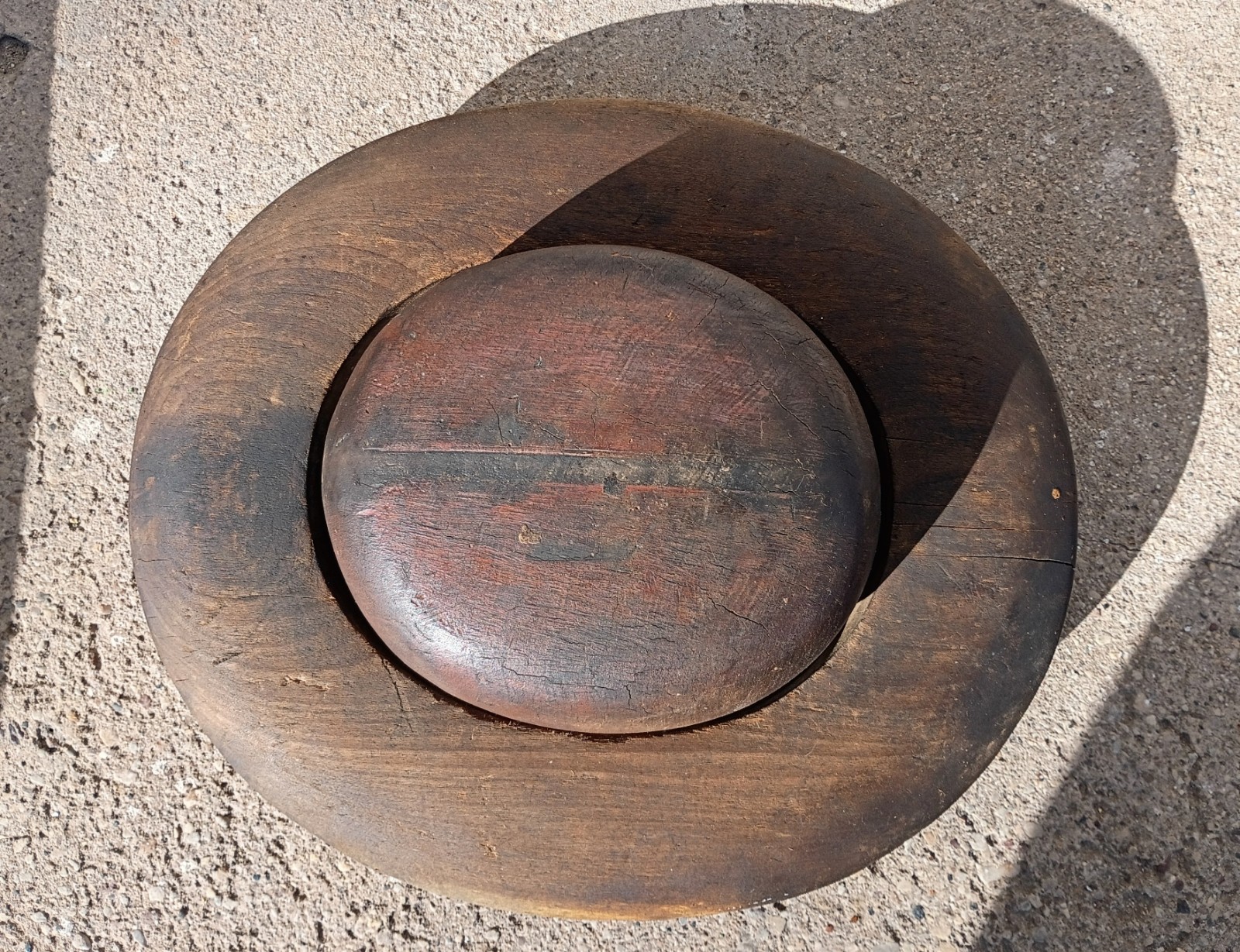 Antique Primitive Amish Solid Wood Millinery Block Dome 2 Piece Hat Form R475