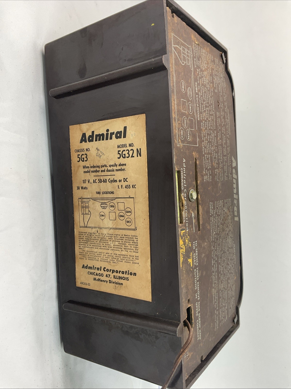 Vintage 1950's Admital MCM AM Radio Table Top 5G32N Parts As Is