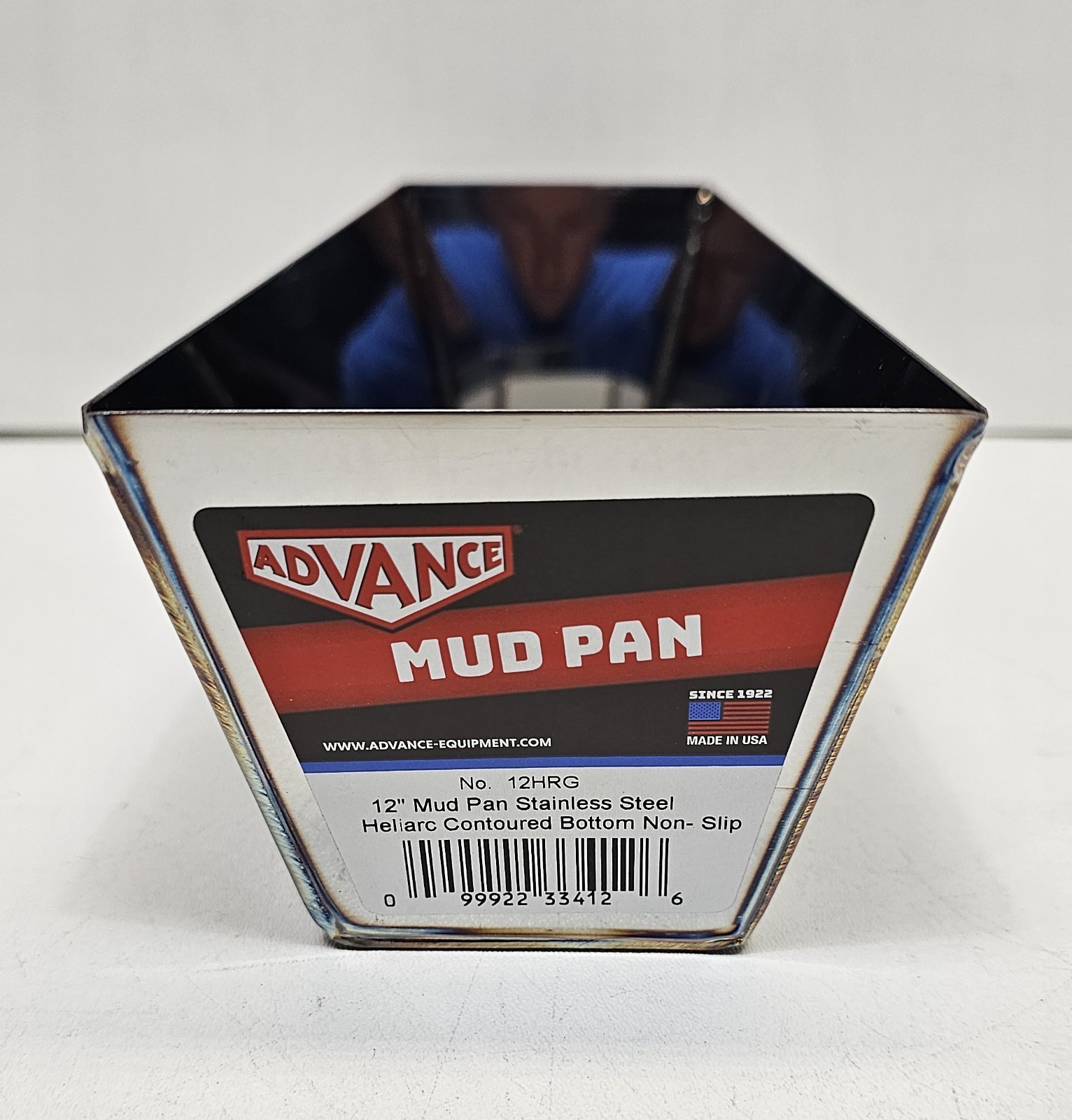 12" Stainless Steel Drywall Mud Pan, Non Slip.  Advance Equipment 12HRG