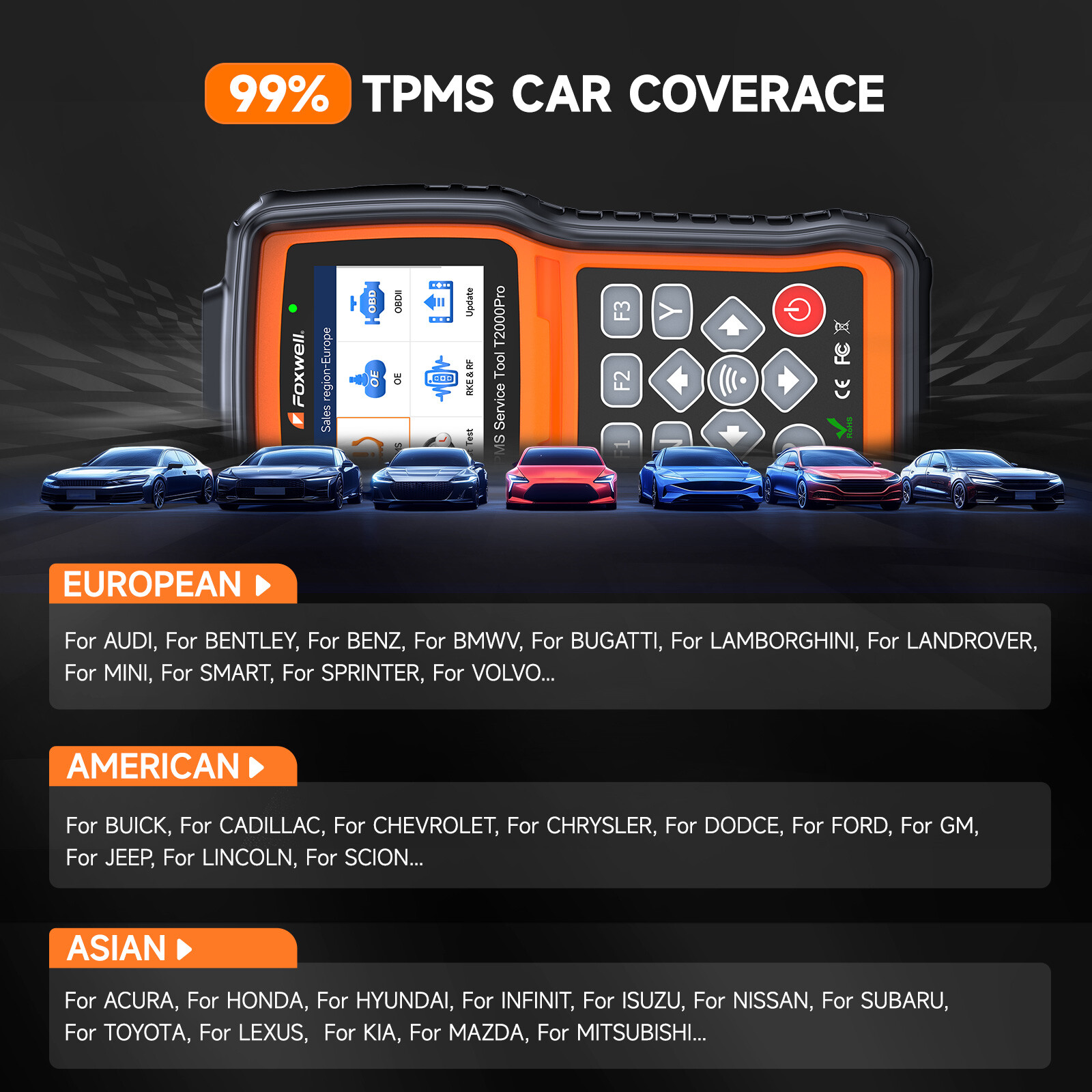Foxwell T2000 PRO TPMS Programming Tool TPMS Relearn Reset OBD2 DTC Code Reader