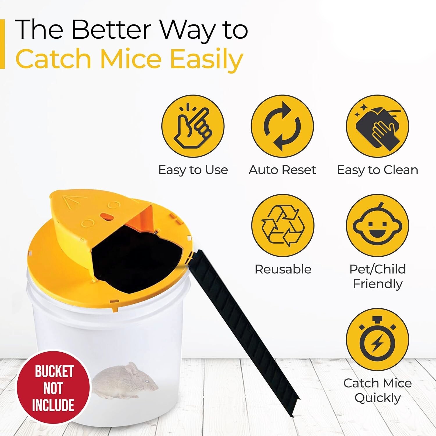 HUMANE Mouse-Rat-Rodent Trap "Flip & Slide" 5 Gallon Bucket Lid Multi Catcher