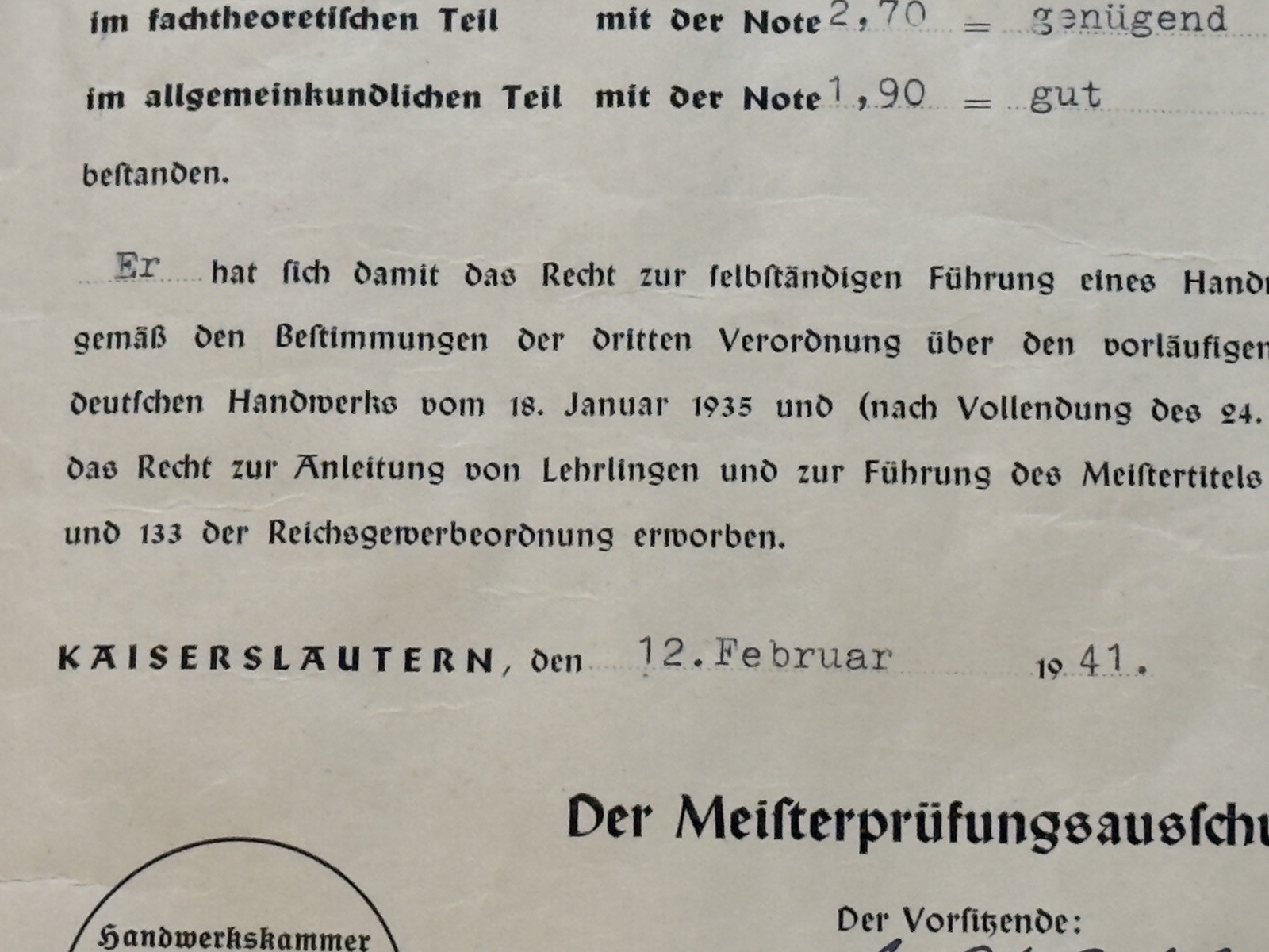 German Tailor Certificate Lot 1934–1941 Munich Meister Sewing Documents