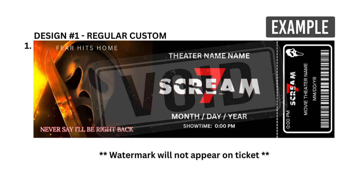 Scream 7 Custom Designed Commemorative Movie Ticket