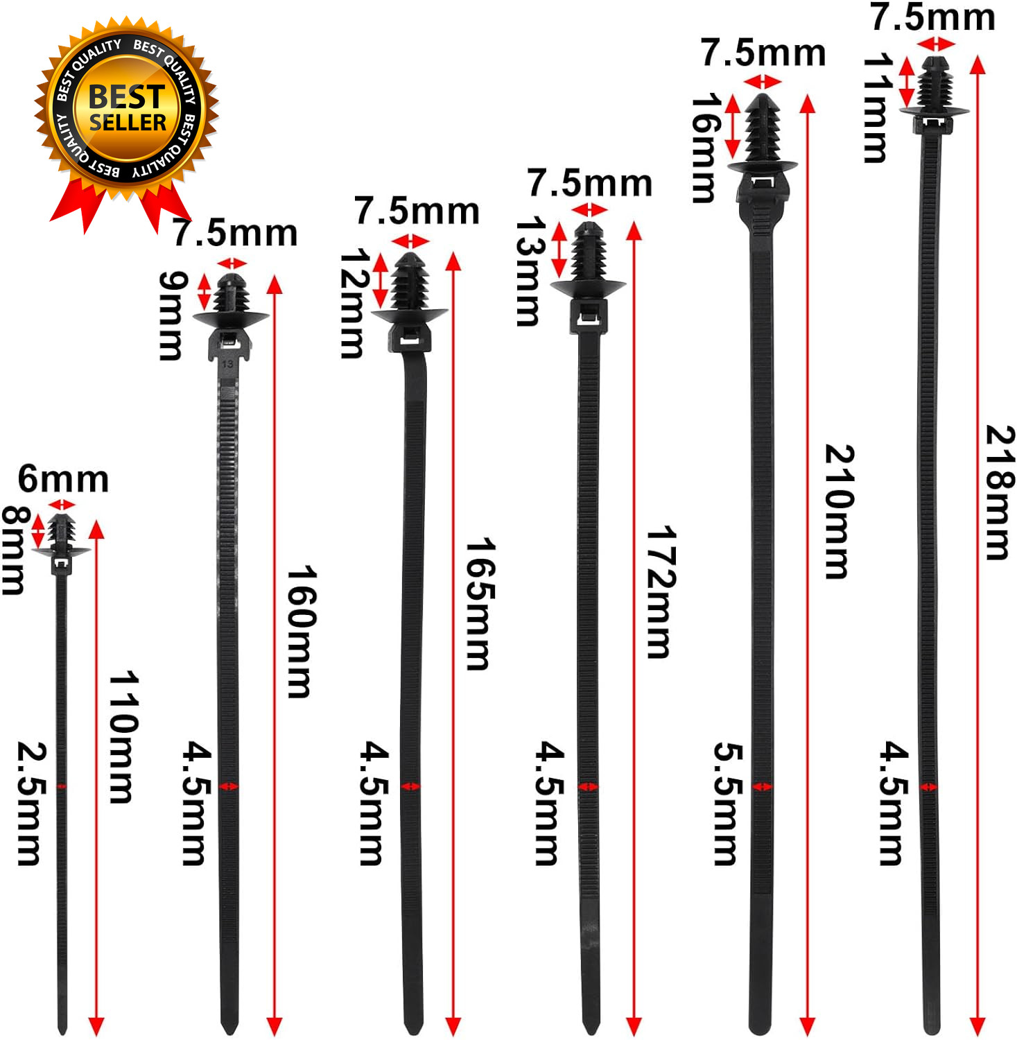 60 PCS Push Mount Zip Ties Nylon Car Mount Wire Tie Snap in Cable Zip Ties