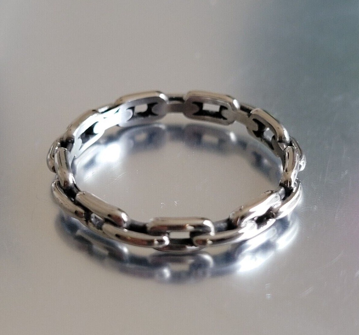 Stainless Steel Cable Link Ring - Silver Finish Stainless Steel Chain Ring