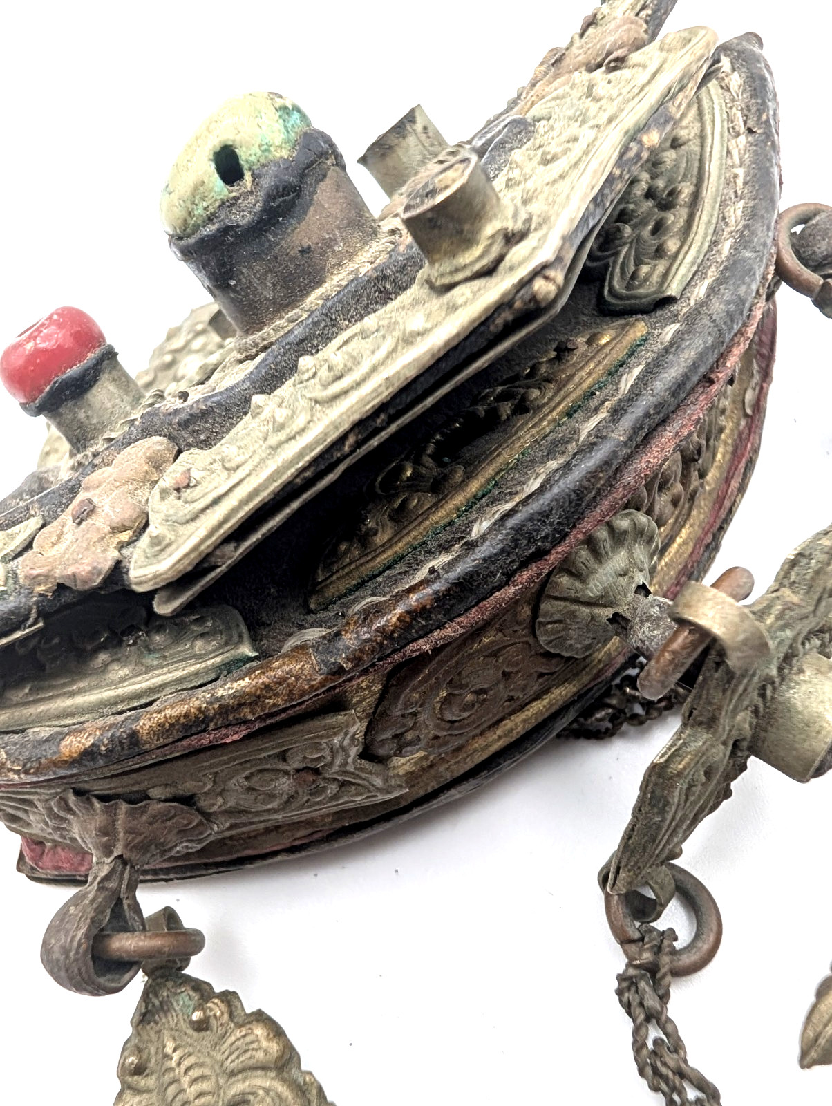 Antique 19thC Tibetan Chakmak Tinder Pouch & Matching Leather Belt Strap Set