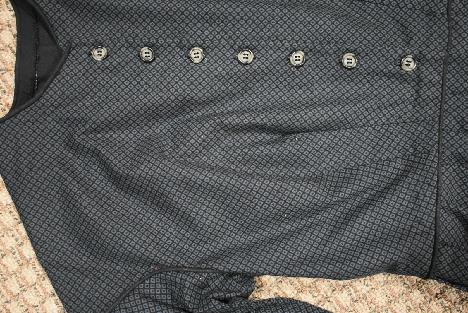 Civil War Victorian Cotton Day Dress Handmade Black wGrayDiamond Print - L/XL