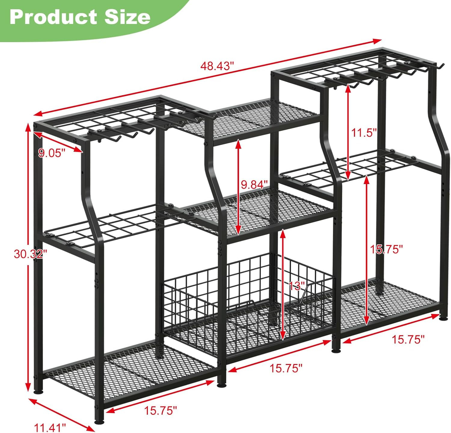 Heavy Duty 3-Tier Garden Tool Organizer Rack with Hooks Storage Shed Garage