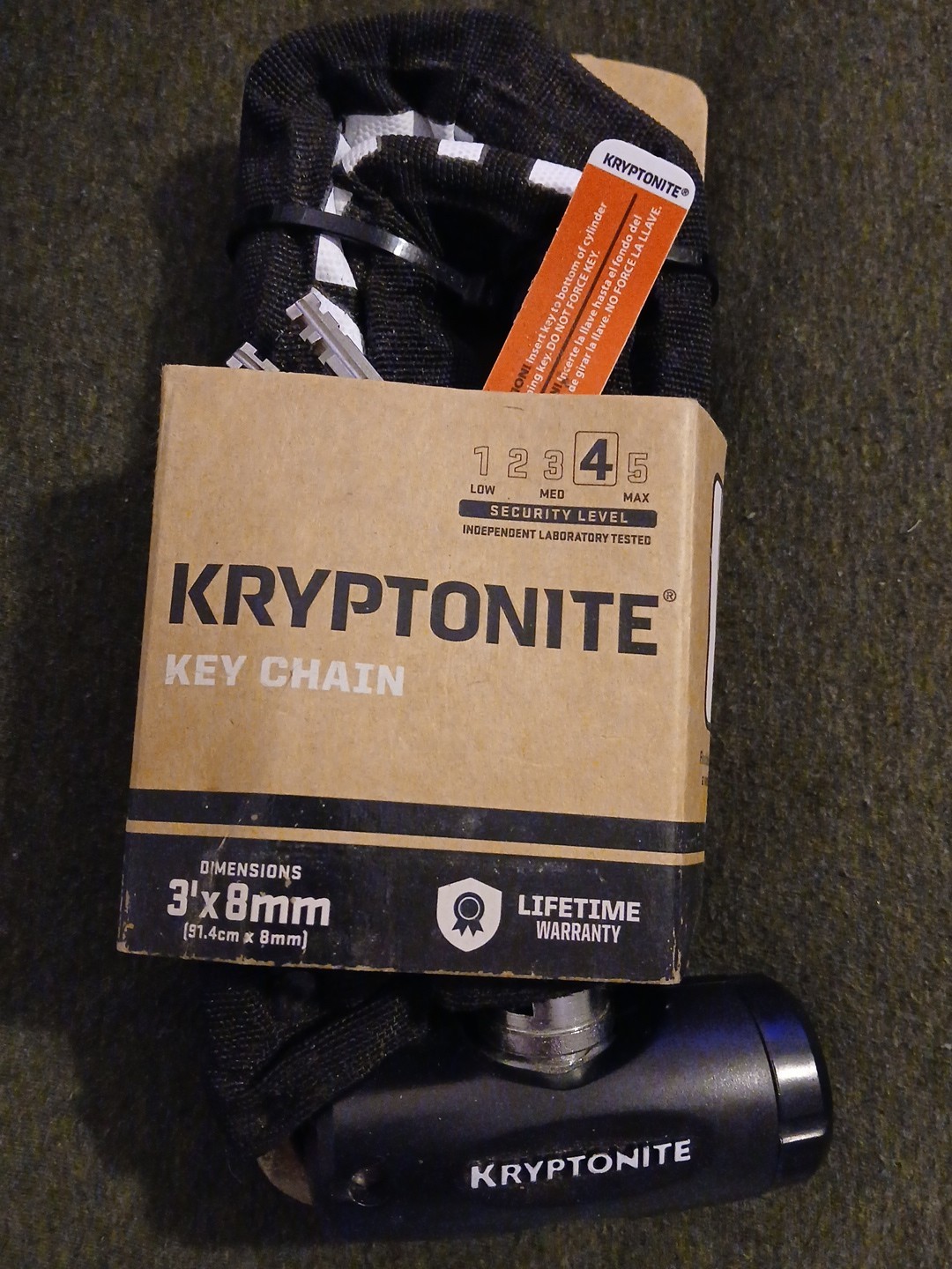 Kryptonite Chain Key Chain 3 ft x 8mm (5/16 in) 2 Keys NEW - Security Level 4 👀