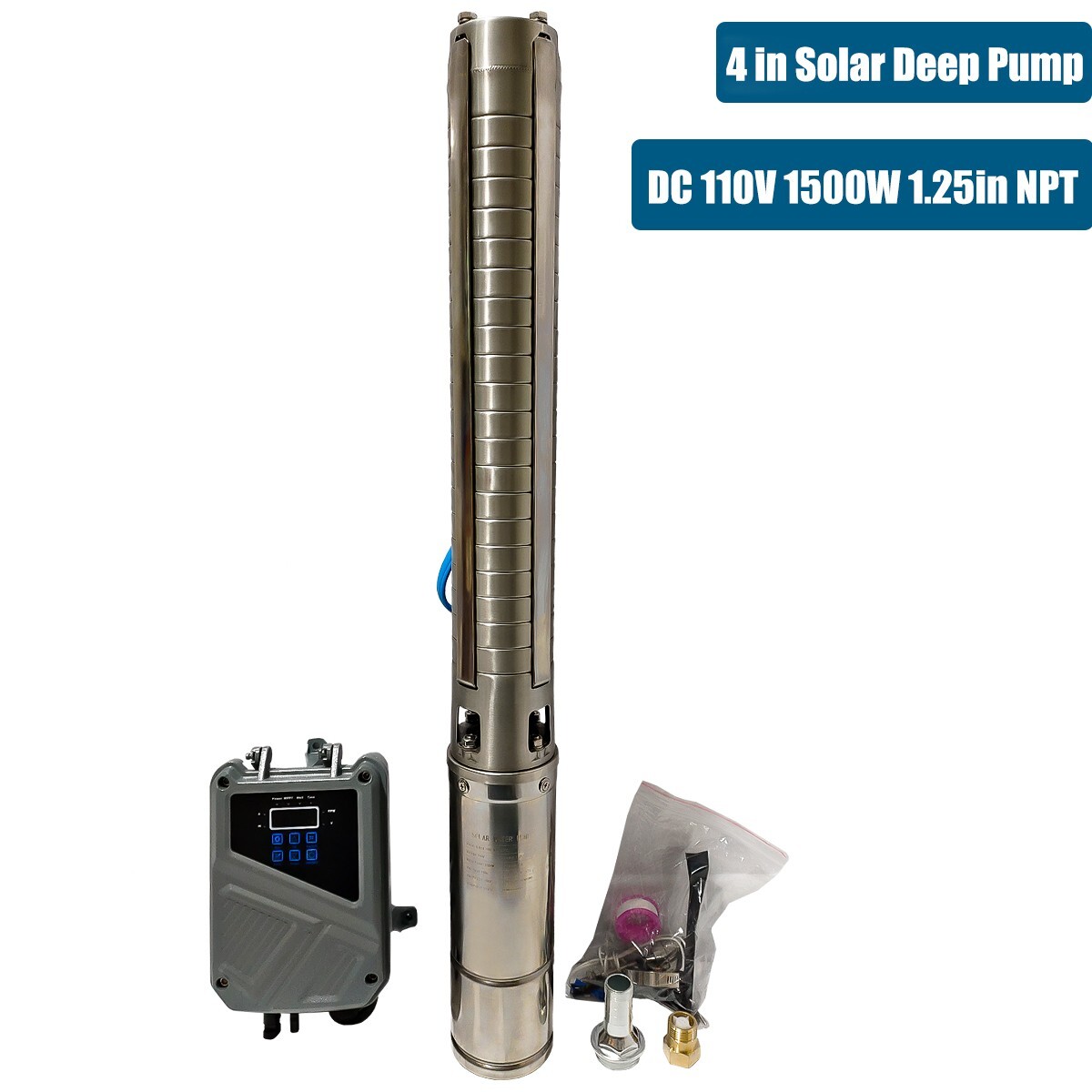 2HP 4in Solar Pump Submersible Pump Bore Deep Well Pump+MPPT Controller DC 110V