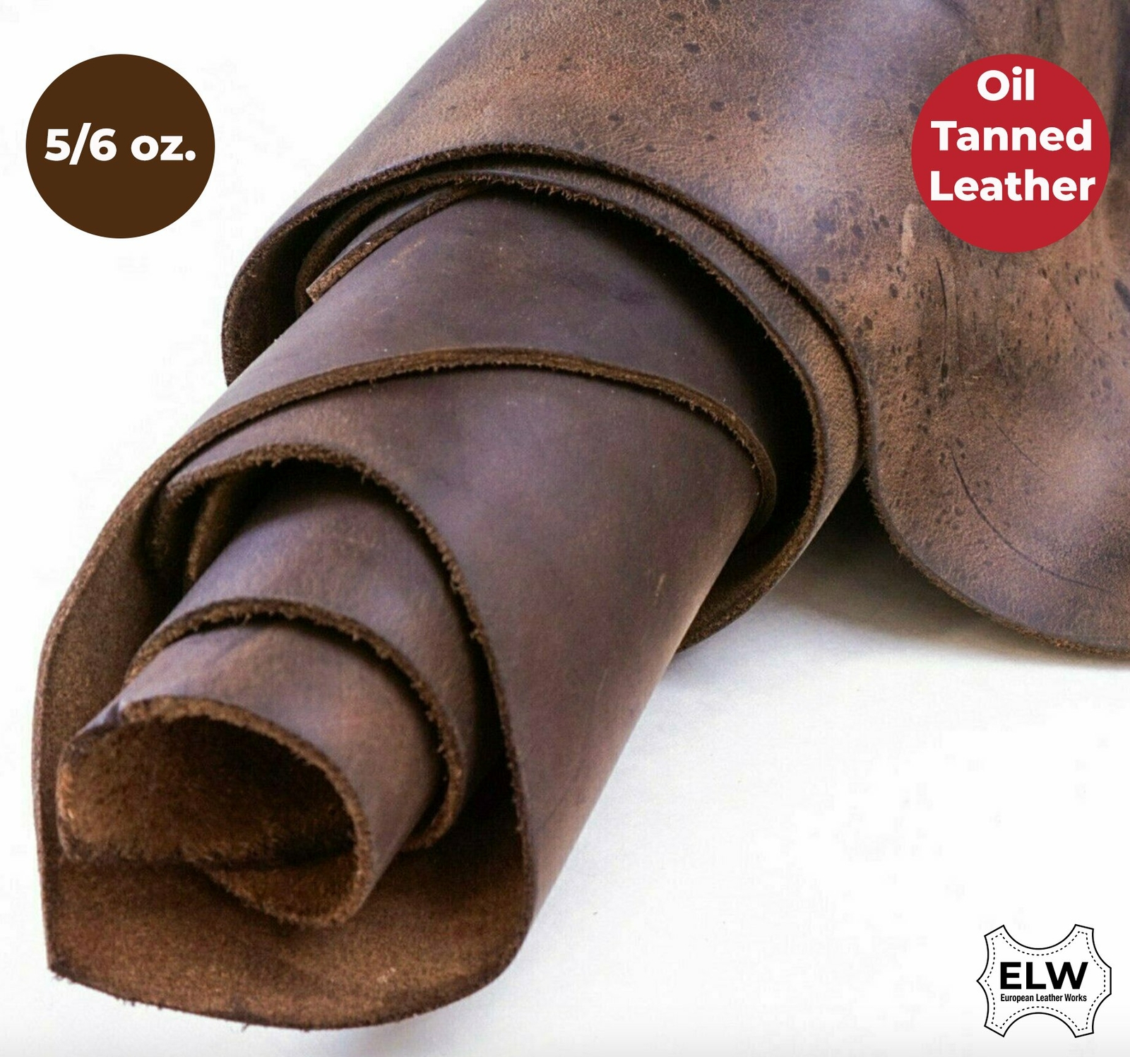 ELW Sable Brown Oil Tan Cowhide Full Grain Leather Pre-Cuts 6" to 48" 5/6 Oz