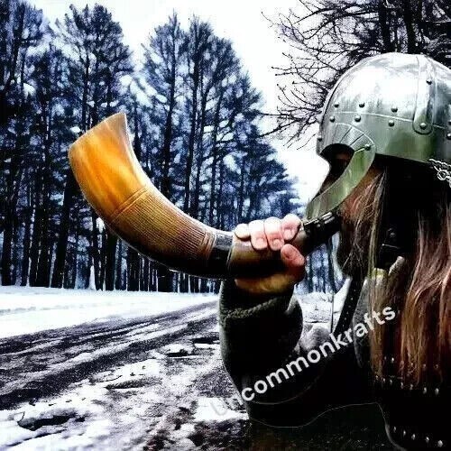 Viking War Horn - 16" Genuine Ox-Horn Battle Trumpet - Premium Hand Engraved