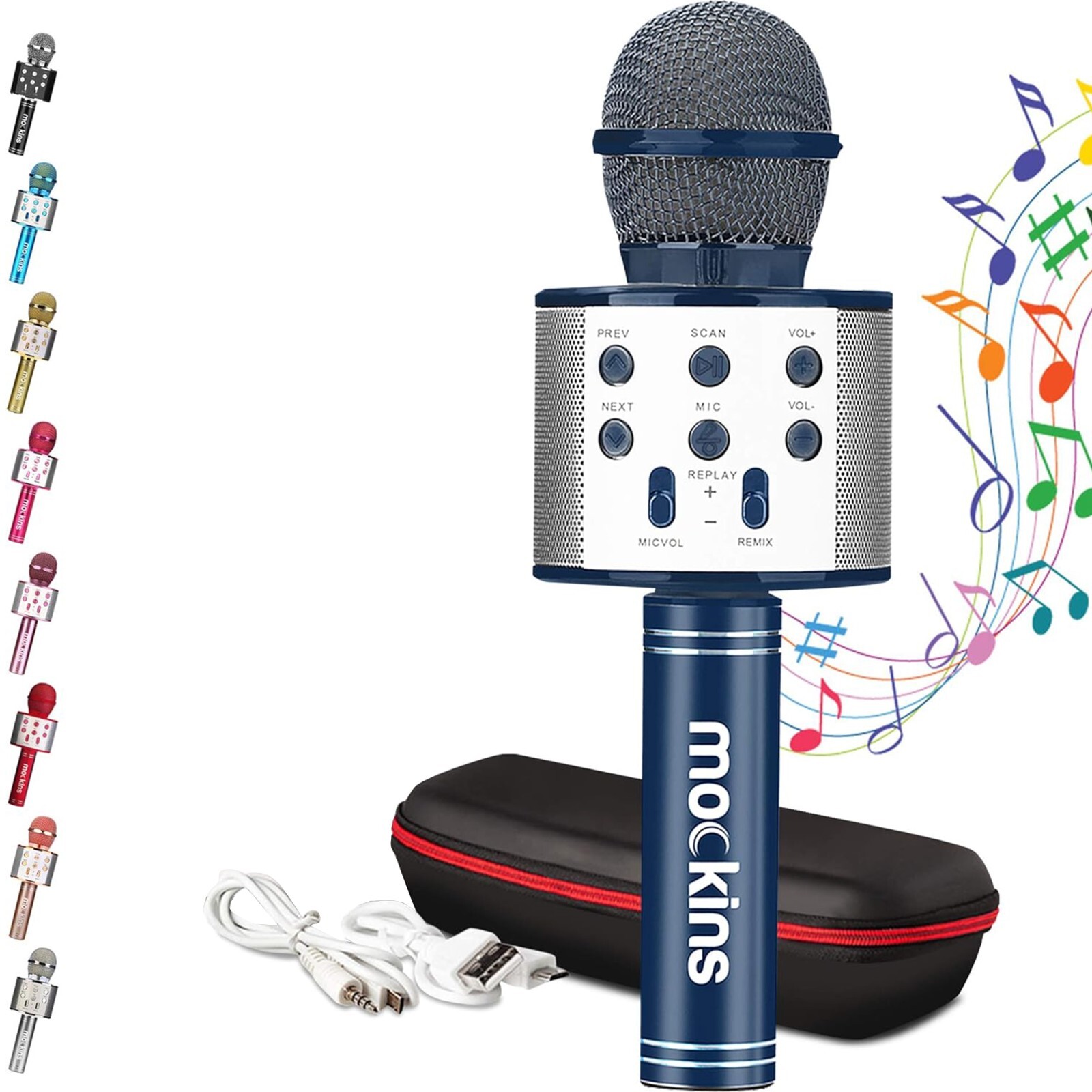Mockins Wireless Bluetooth Karaoke Microphone, Navy, Holiday Gift kids