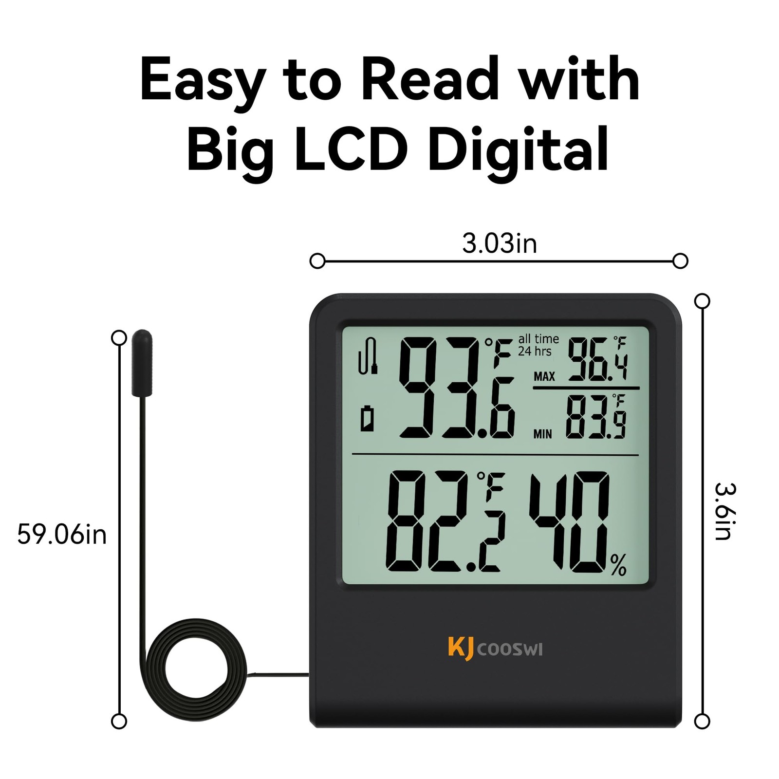 Digital Indoor Outdoor Thermometer Wired, Indoor Outdoor Temperature Monitor ...