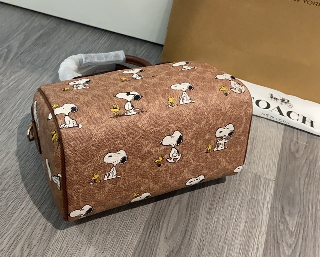NWT Coach X Peanuts CBM33 Rowan Satchel Bag Signature Canvas Snoopy Print OUTLET