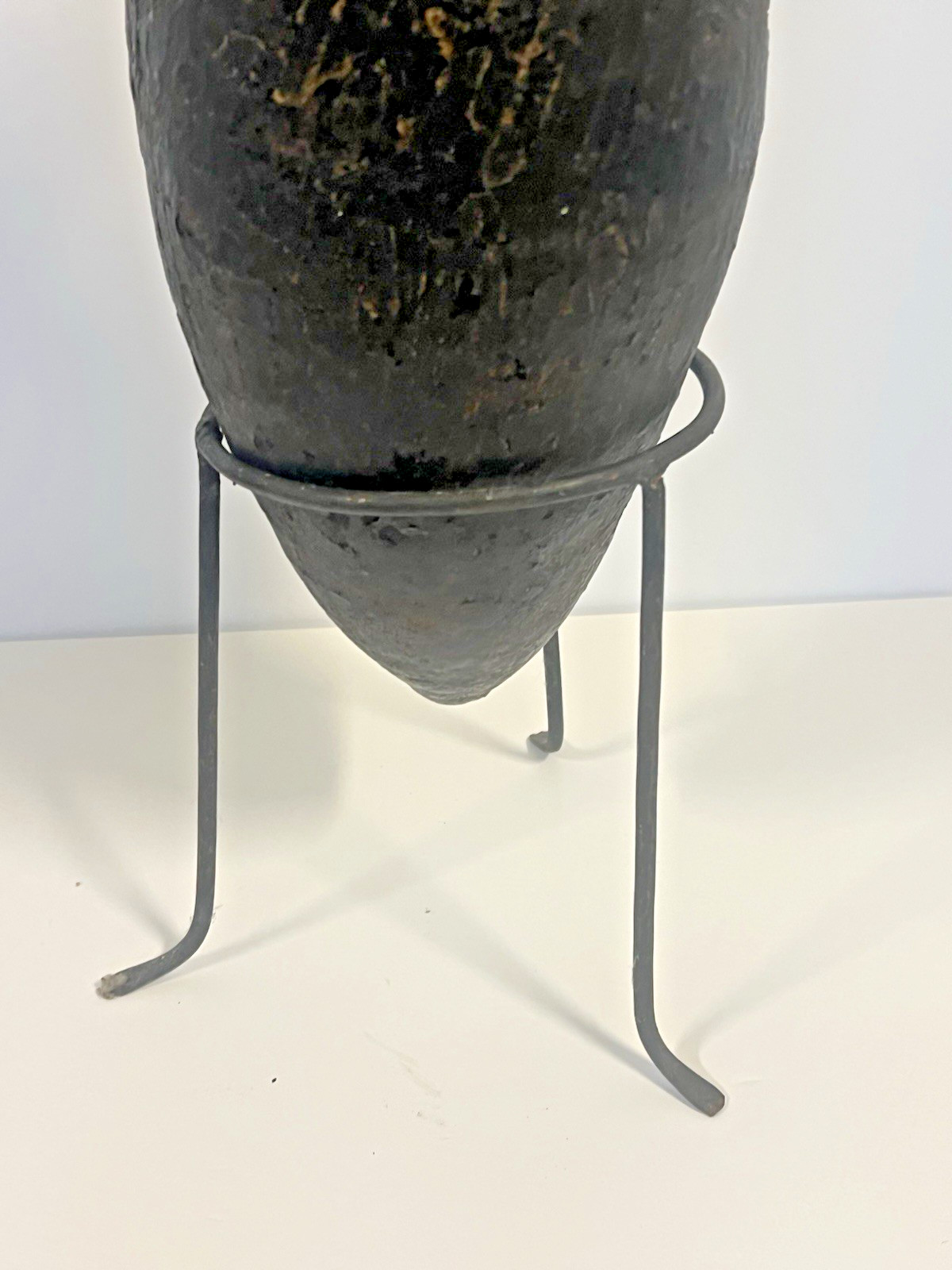 Antique Native American Indian Hand Made Clay Pottery Jug; with Stand