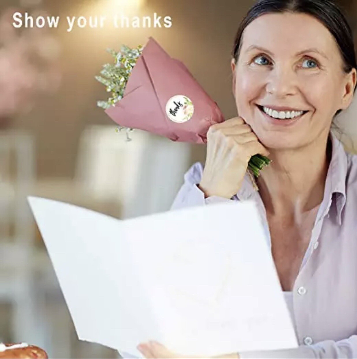 2 Roll of 1000Pcs 1" Thank You Stickers Handmade DIY Party Flowers Round Labels