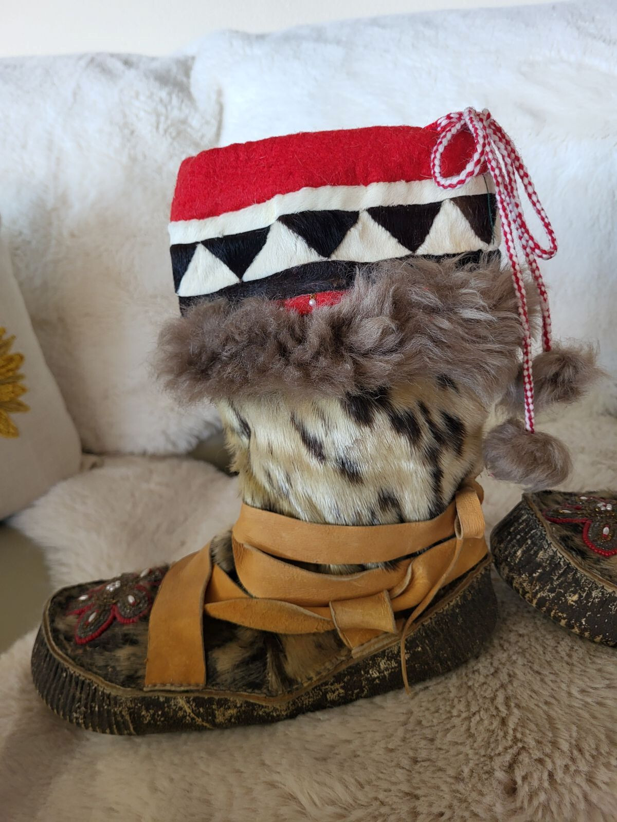 Vintage Handmade Fur, Skin, Leather, Felt & Glass Beaded Native Alaskan Mukluks