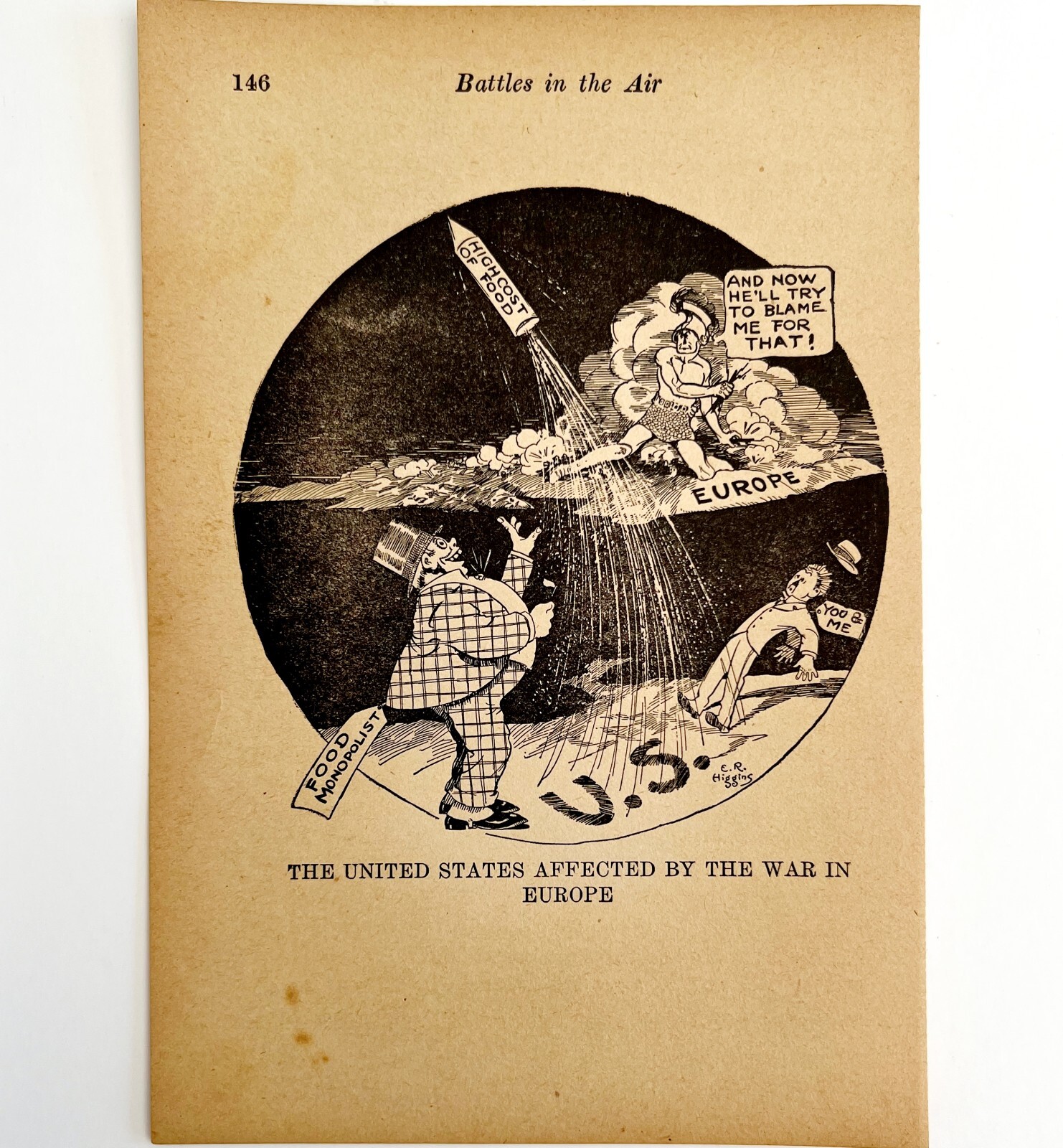 1914 WW1 Print U.S Food Monopoly Satire Higgins Art Antique Military Collectible