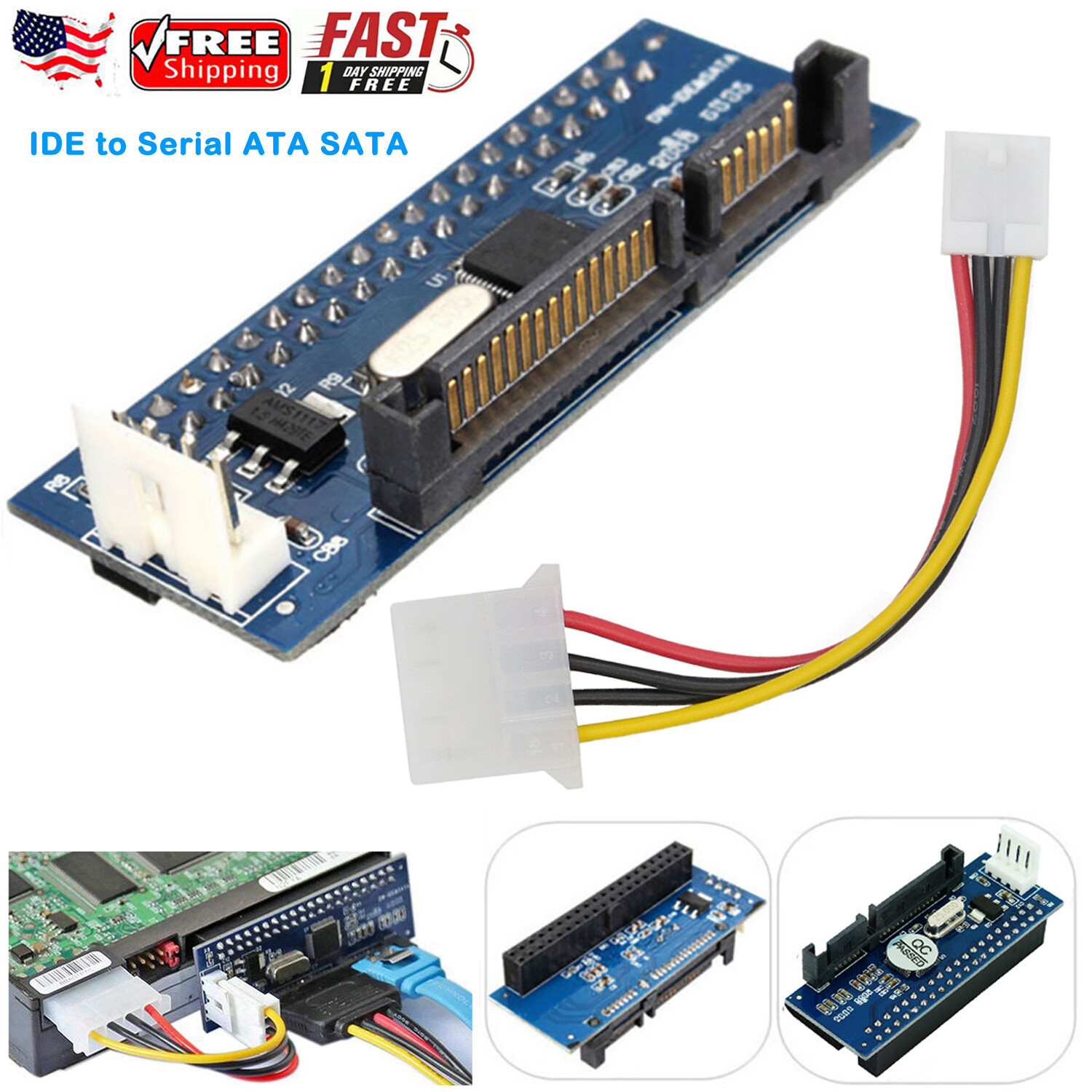 3.5" 40-Pin 40pin IDE To 7+15Pin 22-Pin Male SATA adapter PATA-SATA For HDD,CD