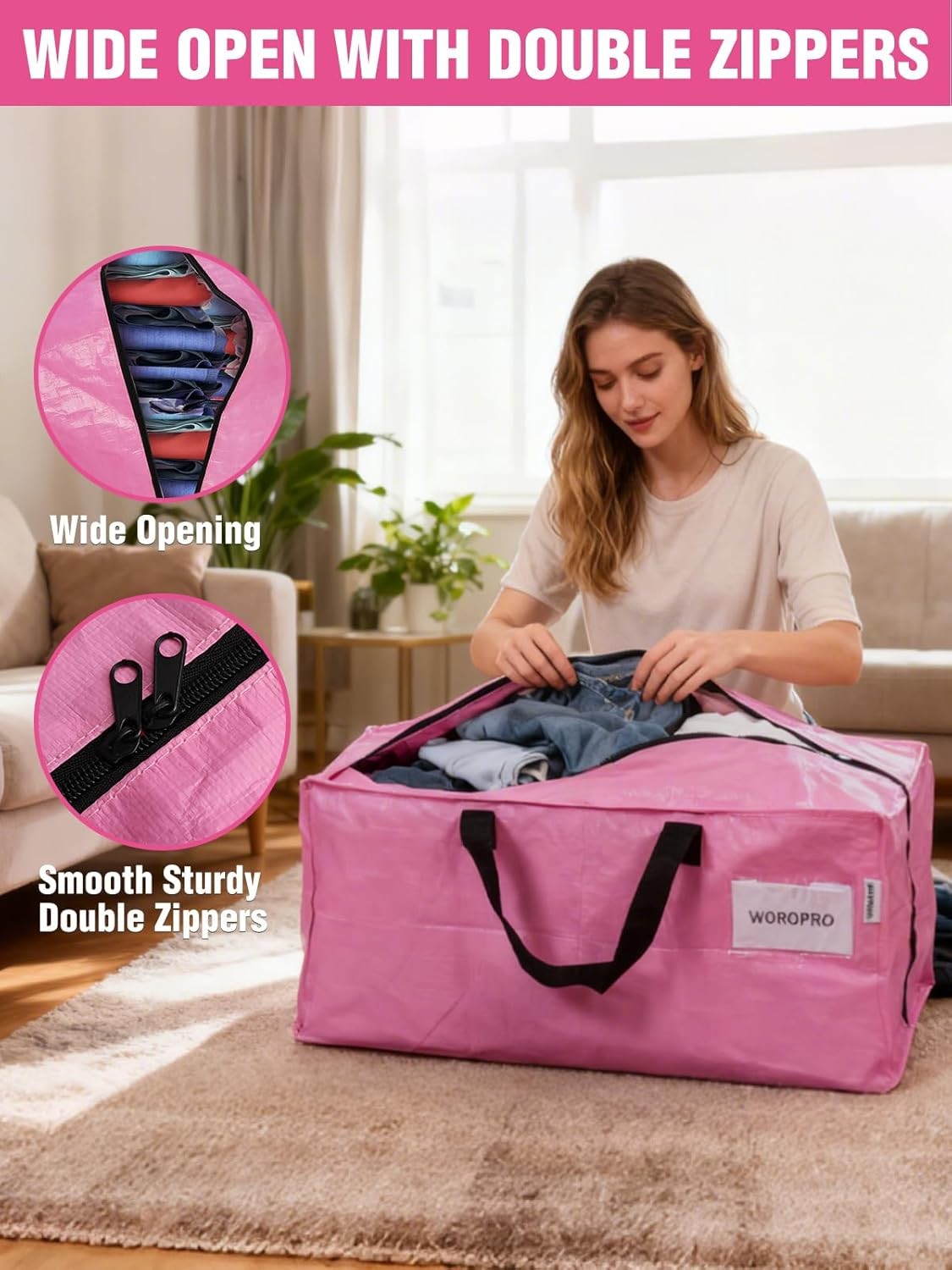 WORKPRO 4PC Heavy-Duty Extra Large Moving Bag Storage Tote w/Zipper Carry Handle