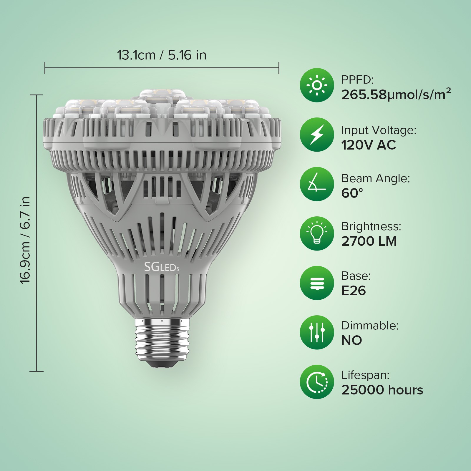 400W Equiv. LED Grow Light Bulb Sunlike Full Spectrum 36W Indoor Veg Bloom E26