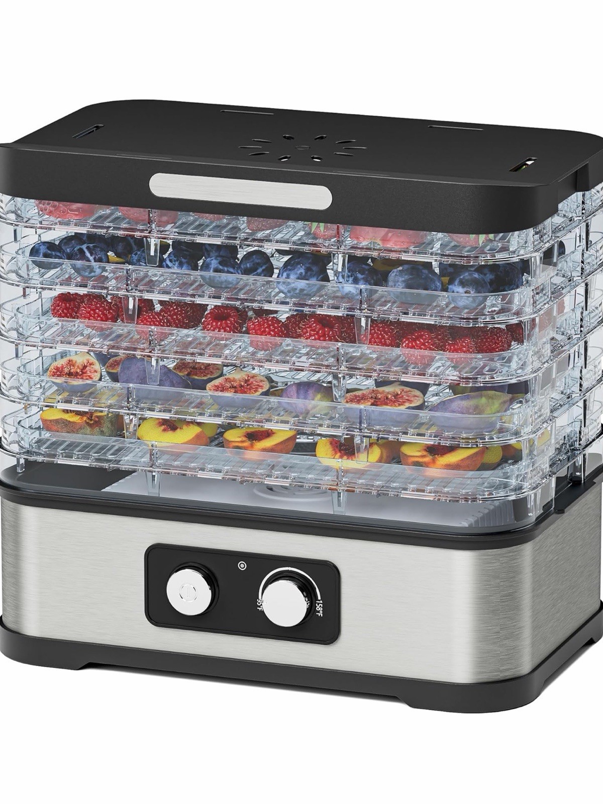 Food Dehydrator Machine for Jerky, 5 Stackable BPA-Free Trays Dryer with Temp...