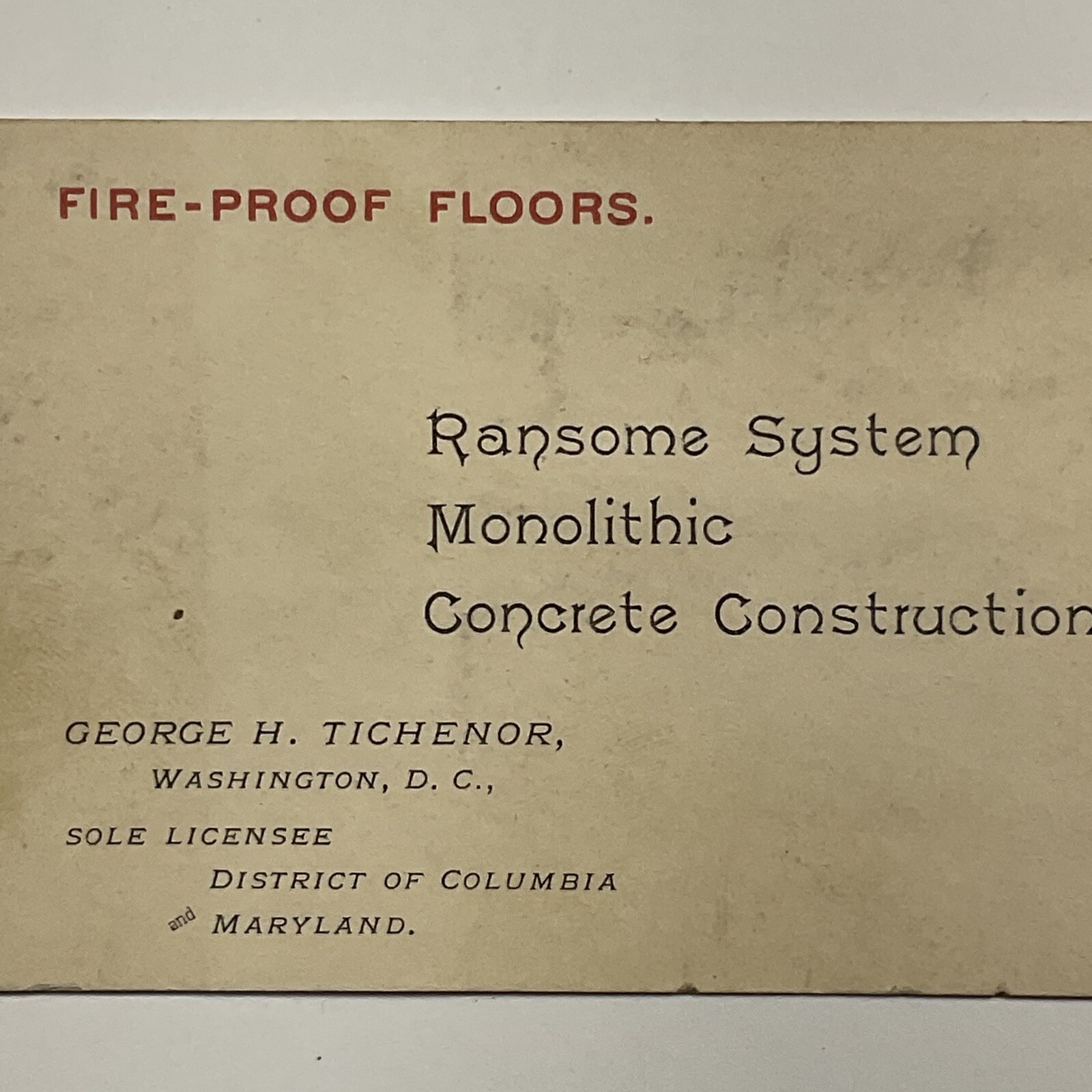 Washington D.C. Ransome System Monolithic Concrete Construction Business Card