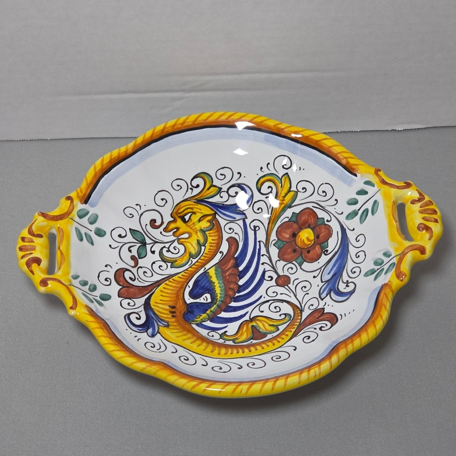 Italian Majolica Dragon Tray Raffaellesco Deruta Inspired Style HandPainted Read