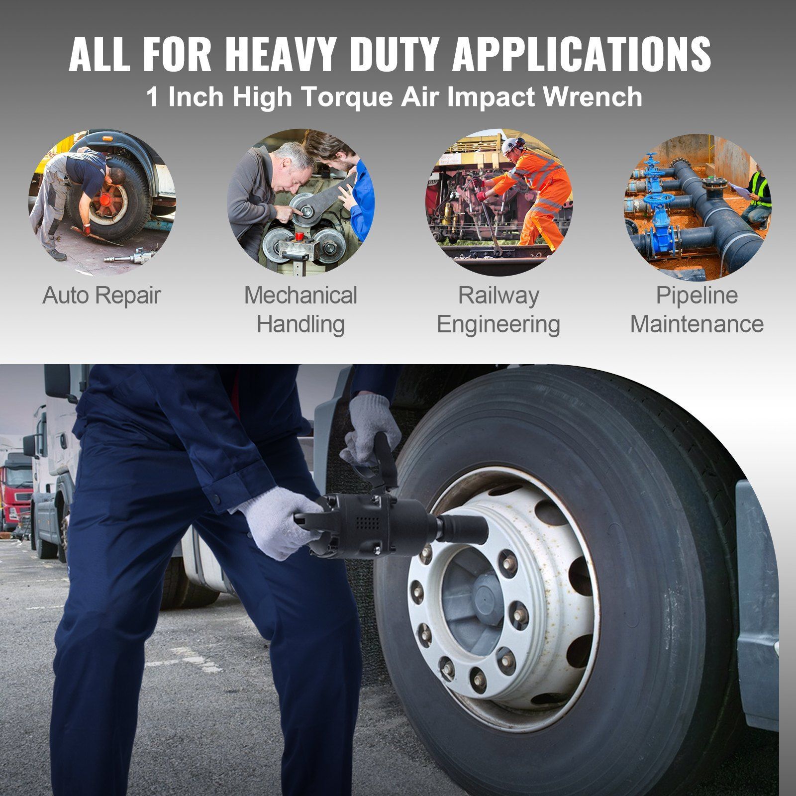 1" Air Impact Wrench 2730 ft-lbs Torque Pneumatic Impact Gun with 2 Handles