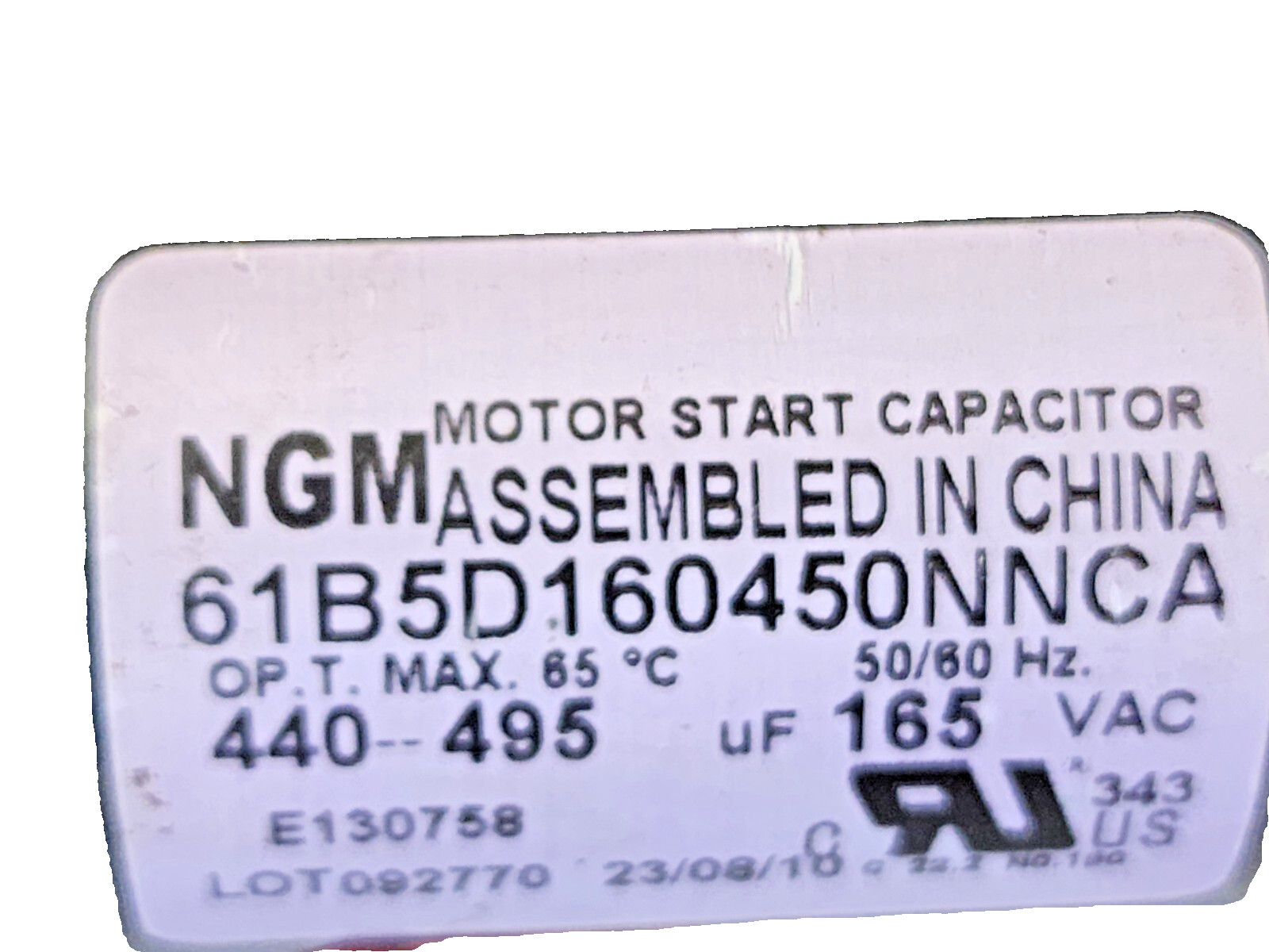 NGM 61B5D160450NNCA Motor Start Capacitor 440-495µF, 165Vac, 50/60Hz