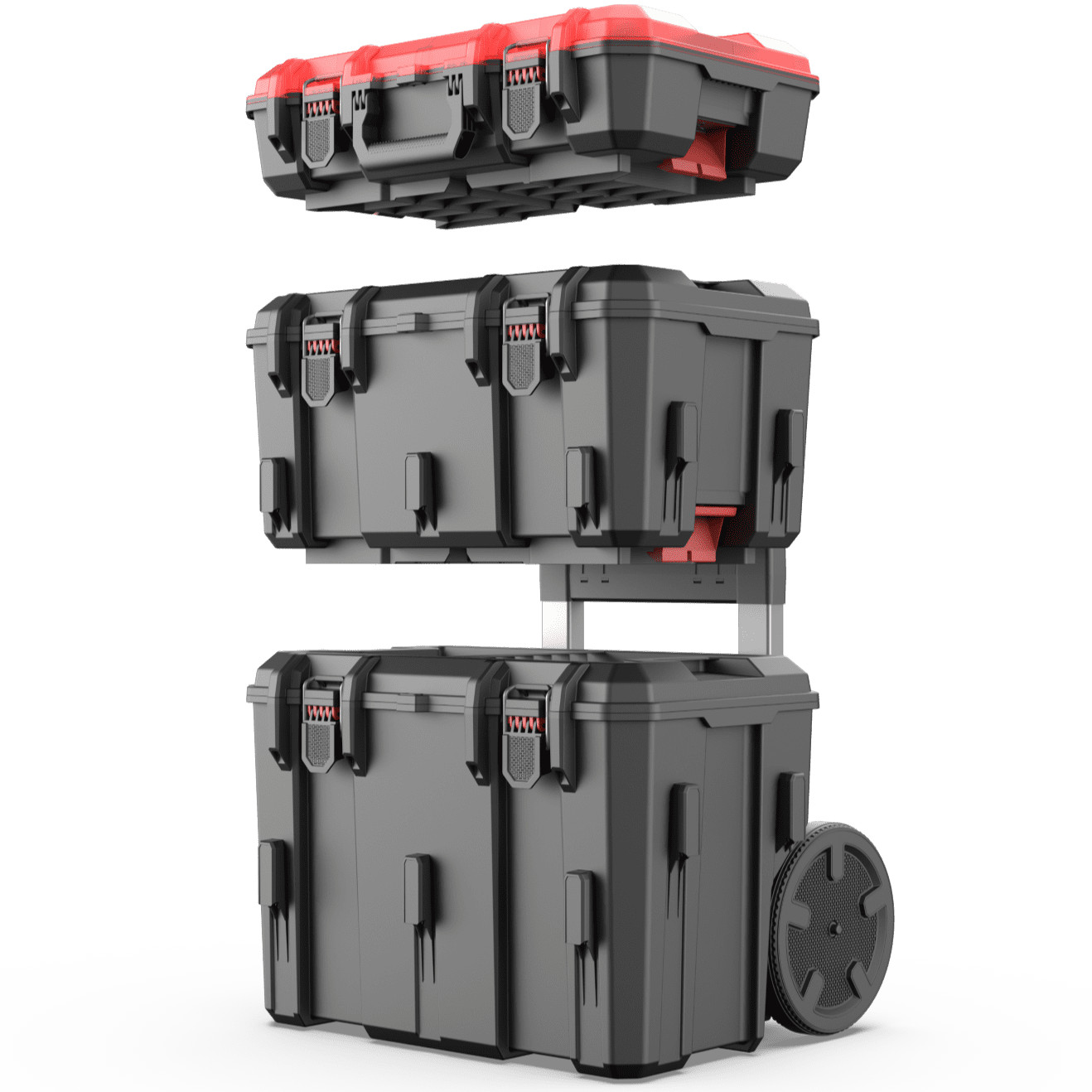 Stackable Toolbox Heavy Duty 3 Piece Modular Rolling System Equipment Storage