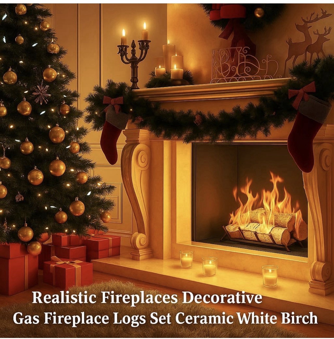 QuliMetal White Birch Ceramic Gas Fireplace & Fire pits Logs In/outdoors 6pcs