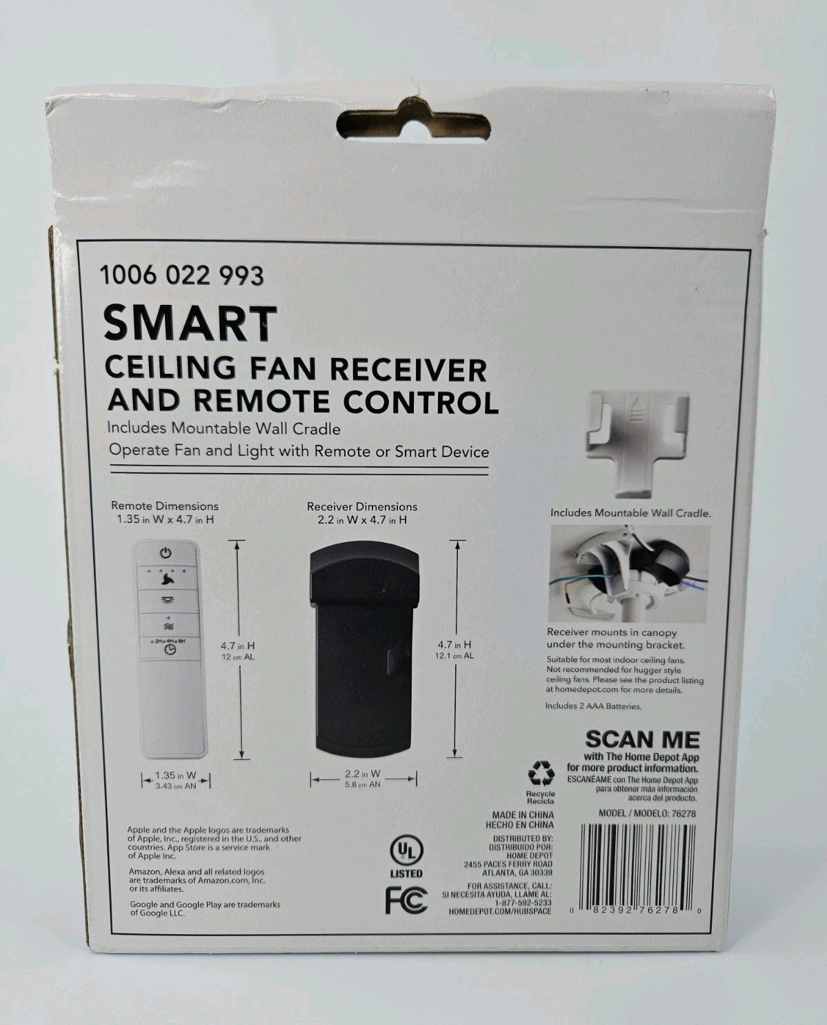 Hampton Bay Smart Ceiling Fan Remote & Receiver 1006 022 993