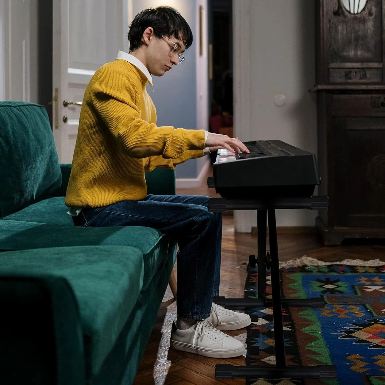 Heavy Duty Keyboard Stand and Bench Double-X Style Adjustable Height