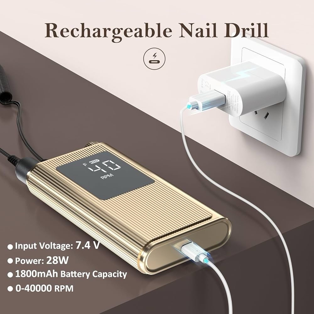 40000RPM Professional Brushless Electrical Nail Drill Portable Rechargeable Tool