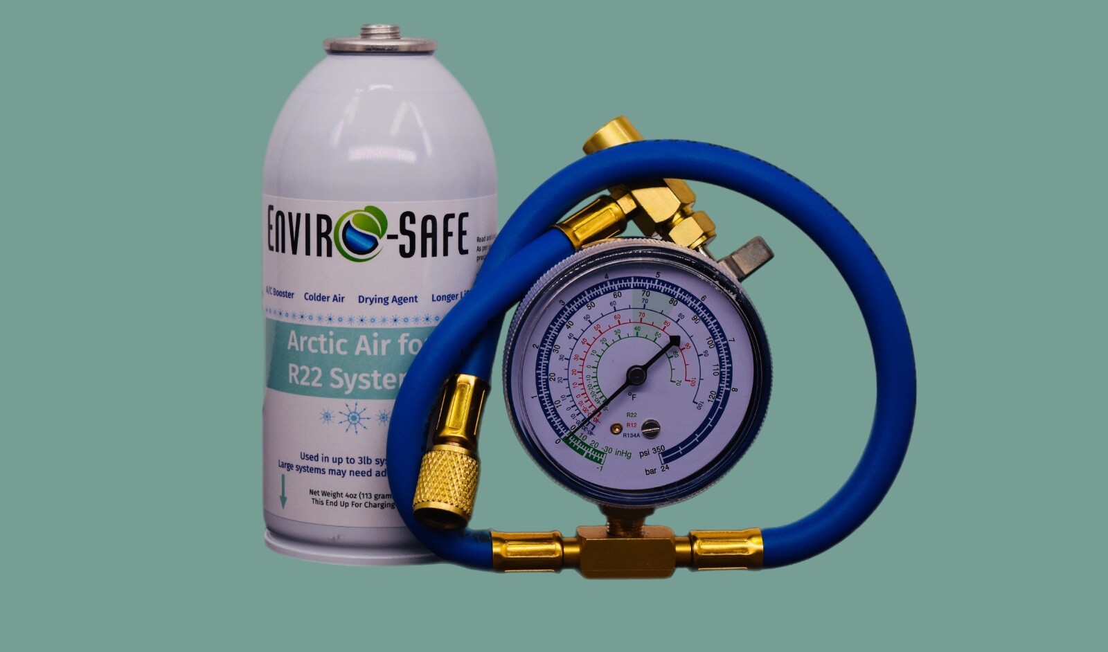 Arctic Air for R22 | 1 Can + Brass Gauge  | 4oz EnviroSafe | Get Colder Air!