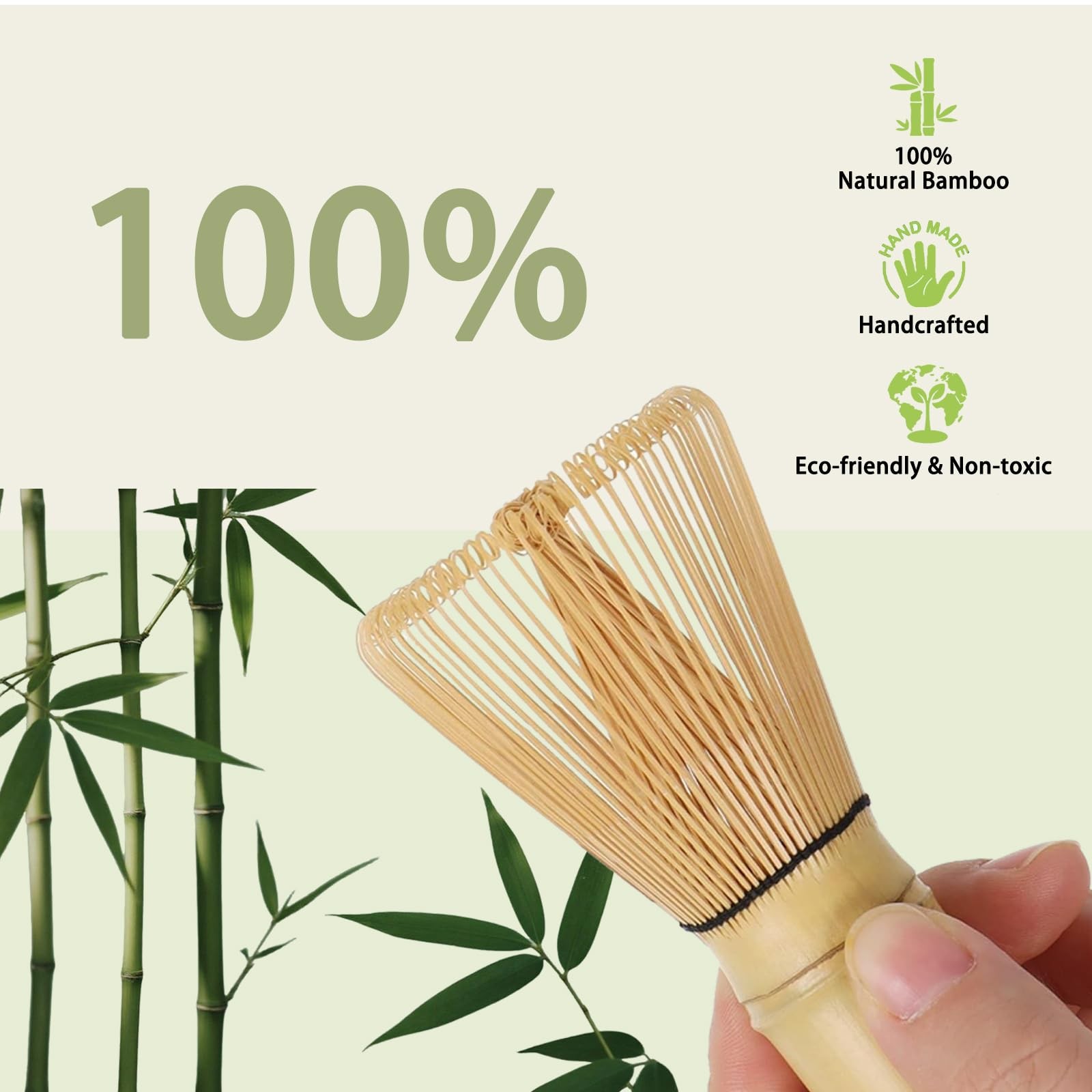 Delicate Matcha Whisk 120-Prong Handcrafted Bamboo Chasen, Natural